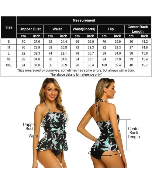 Sets Tummy Control Tankini Swimsuits for Women 2 Pcs Swimsuit Set Floral Print Ruffle Halter Swimwear - A-black - CV196ST338I