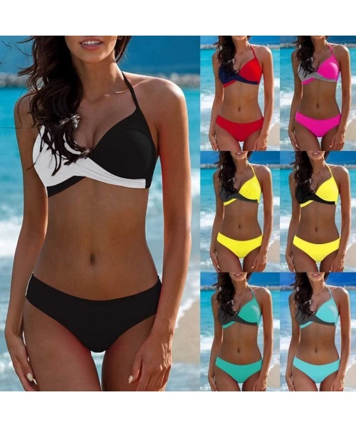 Racing Women's Patchwork Bikini Set Cross Wrap Push Up Top Tie Back Bathing Swimsuit Swimwear - Mint Green - C5199ODW3HX