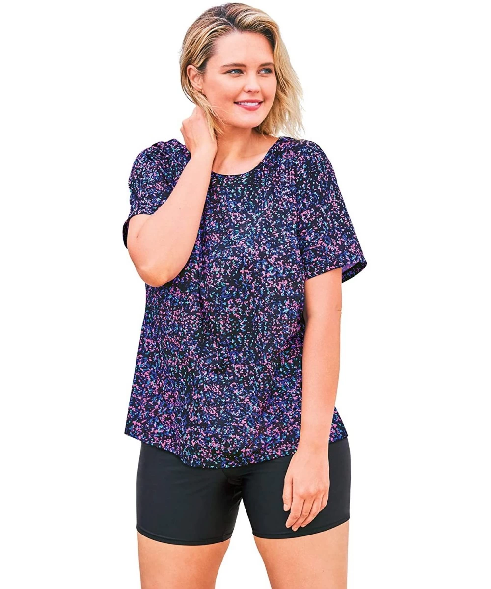 Rash Guards Women's Plus Size The Swim Tee Rash Guard - Black Confetti (0095) - C9199L338TK