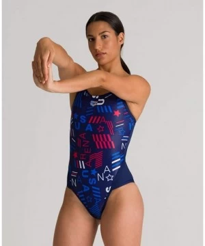 Racing Womens Blue USA Superfly Back MaxLife One Piece Swimsuit - Navy - Multi - C8192CU6IM9