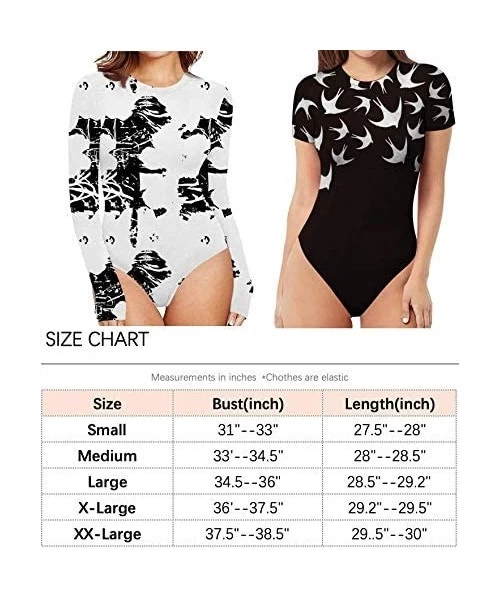 Rash Guards Women's Pattern Style Long Sleeve Tops Basic Round Collar Jumpsuits Bodysuit - Blue Leaves - CJ198D2G5CW