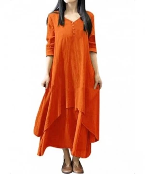 Cover-Ups Irregular Maxi Dresses for Women- Low-High Hem Linen Long Sleeve Dress Breathable Casual Orient Tunic Dress Shirts ...