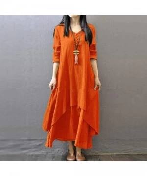 Cover-Ups Irregular Maxi Dresses for Women- Low-High Hem Linen Long Sleeve Dress Breathable Casual Orient Tunic Dress Shirts ...