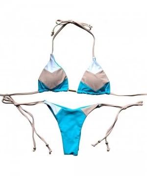 Sets Women Sexy Halter Bikini Swimwear Color Block Push-Up Padded Two Pieces Swimsuit Bathing Suits - Blue - CY193XHOHLE