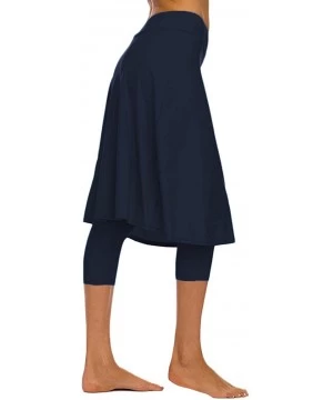 Bottoms Women's Modest Extra Long Swim Skirt with Capris Leggings Active Skirted Swimwear - Navy Blue - CN18X75M5ZW