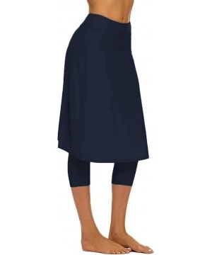 Bottoms Women's Modest Extra Long Swim Skirt with Capris Leggings Active Skirted Swimwear - Navy Blue - CN18X75M5ZW