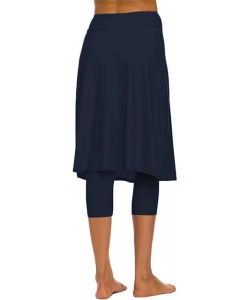 Bottoms Women's Modest Extra Long Swim Skirt with Capris Leggings Active Skirted Swimwear - Navy Blue - CN18X75M5ZW