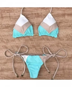 Sets Women Sexy Halter Bikini Swimwear Color Block Push-Up Padded Two Pieces Swimsuit Bathing Suits - Blue - CY193XHOHLE