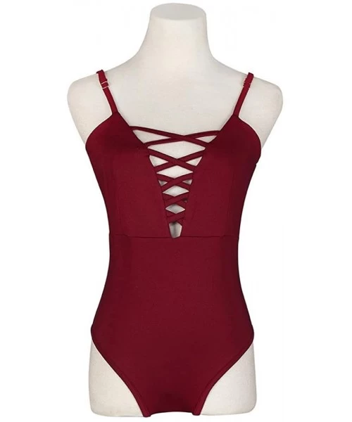 Sets Solid Color Strap Swimsuit-Women's Swimwear One Piece Swimsuit Push Up Bikini Bathing Suit(New) - Red - CD1890YEH0S