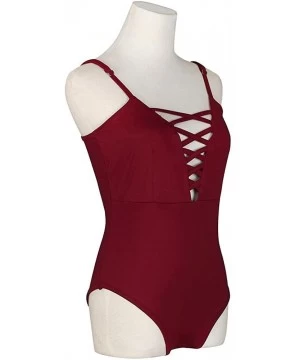 Sets Solid Color Strap Swimsuit-Women's Swimwear One Piece Swimsuit Push Up Bikini Bathing Suit(New) - Red - CD1890YEH0S