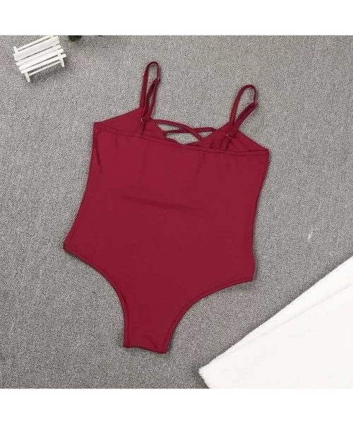 Sets Solid Color Strap Swimsuit-Women's Swimwear One Piece Swimsuit Push Up Bikini Bathing Suit(New) - Red - CD1890YEH0S