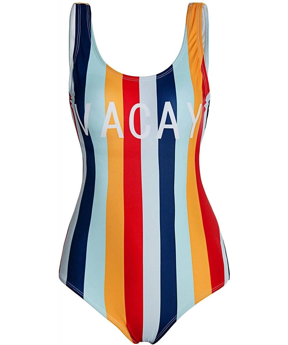 Racing Women Backless One Piece Tank Swimsuit - Stripes - C1193TS89OT