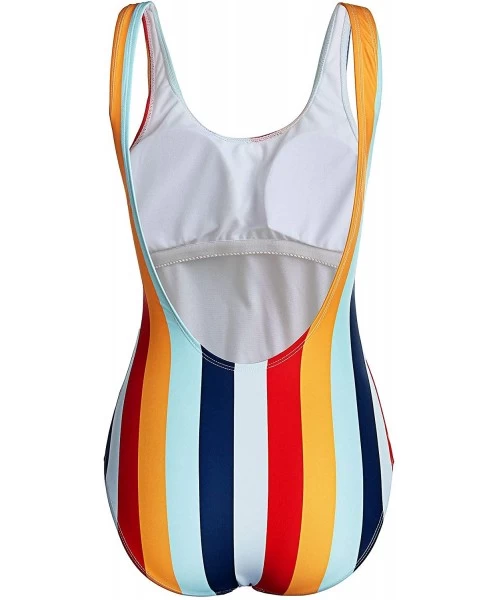 Racing Women Backless One Piece Tank Swimsuit - Stripes - C1193TS89OT