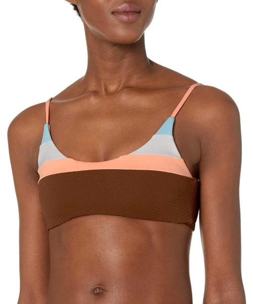 Tops Women's Lanai Reversible Bralette Bikini Top Swimsuit - Miranda Coconut Brown Texture/Solid Orange - C918YU0I86U