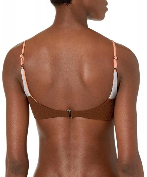 Tops Women's Lanai Reversible Bralette Bikini Top Swimsuit - Miranda Coconut Brown Texture/Solid Orange - C918YU0I86U