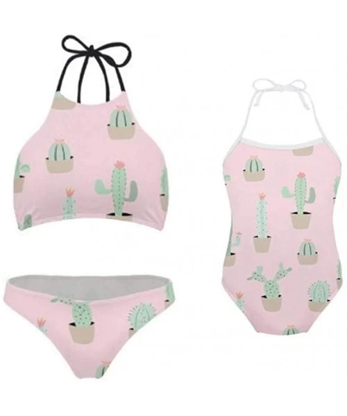 Sets Mommy and Me Cactus Print Bathing Suit Family Matching Strappy Halter Swimsuit Adjustable Straps Swimwear Bikini Sets - ...