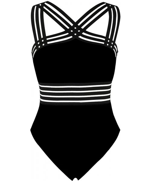 One-Pieces Women's One Piece Swimwear Front Crossover Swimsuits Hollow Bathing Suits Monokinis - Black - CD18E7NSMYH