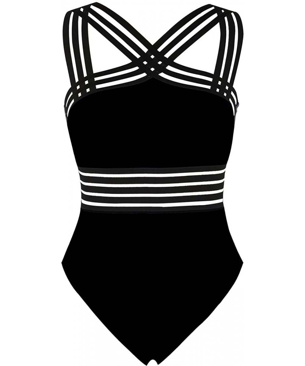 One-Pieces Women's One Piece Swimwear Front Crossover Swimsuits Hollow Bathing Suits Monokinis - Black - CD18E7NSMYH