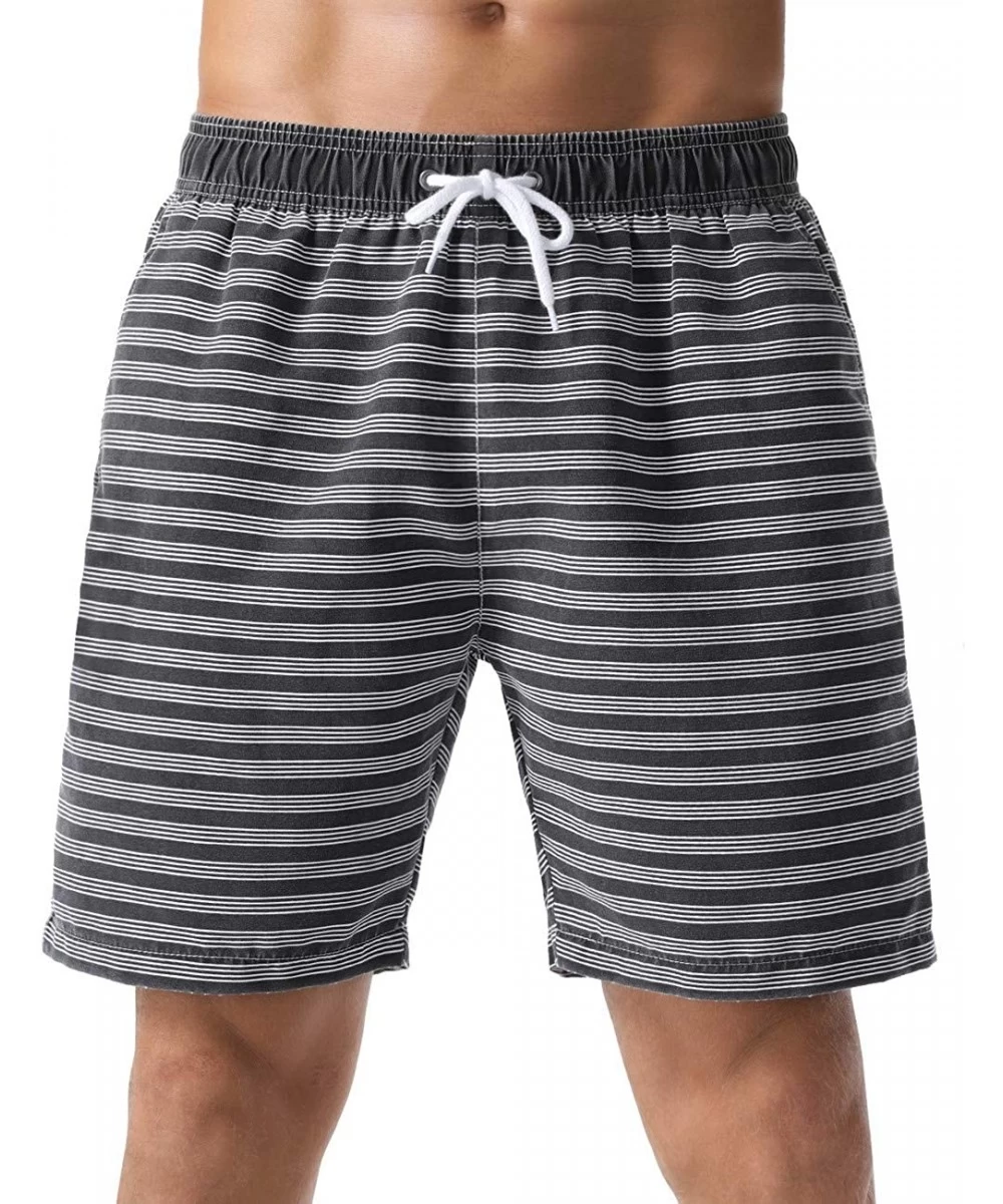 Trunks Men's Swim Trunks Retro Soft Washed Drawstring Workout Shorts Men - Black-273 - CG18UNAG546