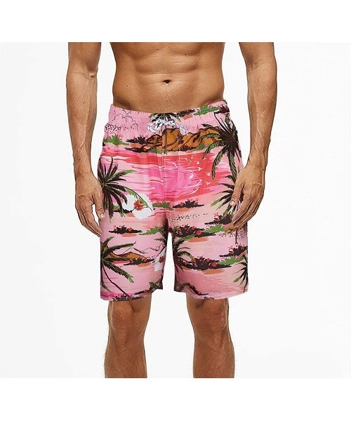 Board Shorts Men's Swim Trunks Quick Dry Board Shorts Beach Holiday Swimwear Print Bathing Suit L2 - 37 Pink - CT18WWGY56R