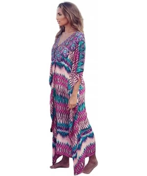 Cover-Ups Women's Swimsuit Cover ups Women'sTurkish Kaftans Fast Dry Ethnic Print Plus Size Maxi Beach Dress (530-Rose) - C21...