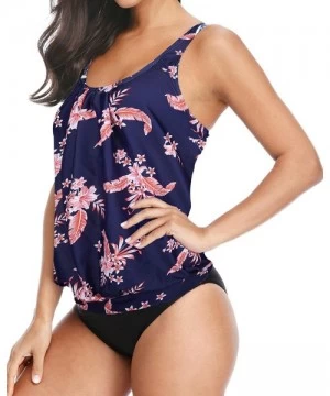 Tankinis Blouson Tankini Swimsuits for Women Loose Fit Floral Printed Two Piece Bathing Suits - Pink&floral - C518AI3XI90