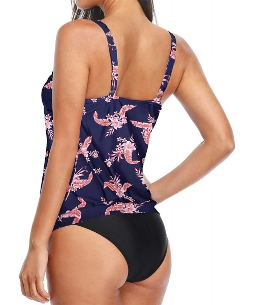 Tankinis Blouson Tankini Swimsuits for Women Loose Fit Floral Printed Two Piece Bathing Suits - Pink&floral - C518AI3XI90