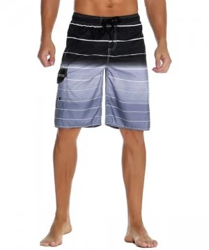 Trunks Men's Swim Trunks Colortful Striped Beach Board Shorts with Lining - Gray - CY184IAK3CK