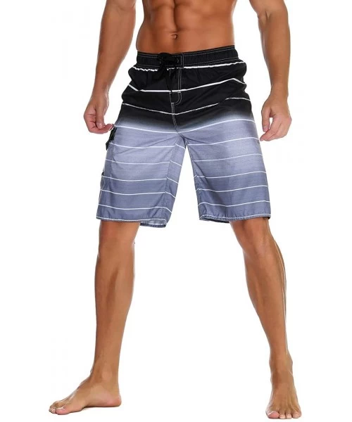 Trunks Men's Swim Trunks Colortful Striped Beach Board Shorts with Lining - Gray - CY184IAK3CK