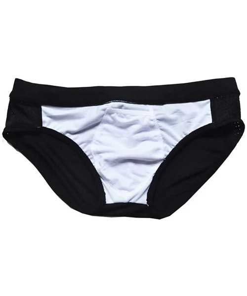 Briefs Men's Swimwear Sexy Slip Bikini Gay Swim Briefs Low Waist Black Men Mesh Cord Surf Beachwear - Black - C718WUSZAIS