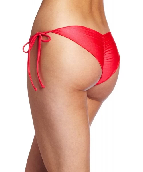 Tankinis Women's Cosita Buena Wavy Tie-Side Brazilian Bikini Bottom - Lipstick Red - CK116AUPEKL