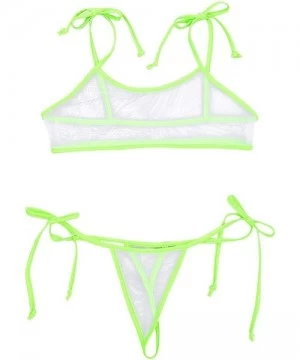 Sets Women's 2 Piece See Through Mesh Sheer Lace-up Micro Bikini Open Butt Thong Lingerie Swimsuit - White&green - CE199CXE3O3