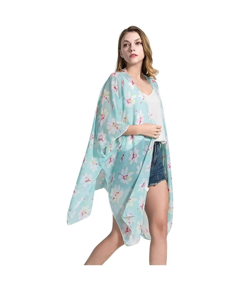 Cover-Ups Pastel Seaside Trip Shawl Scarf Bikini Wrap Sunscreen Cover Up - Turquoise - C318QMQ2DUS