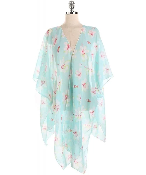 Cover-Ups Pastel Seaside Trip Shawl Scarf Bikini Wrap Sunscreen Cover Up - Turquoise - C318QMQ2DUS