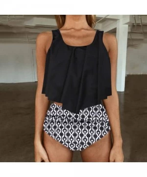 One-Pieces Bikini Swimsuit for Women High Waisted Tummy Control Two Piece Tankini Ruffled Top with Swim Bottom Bathing Suits ...