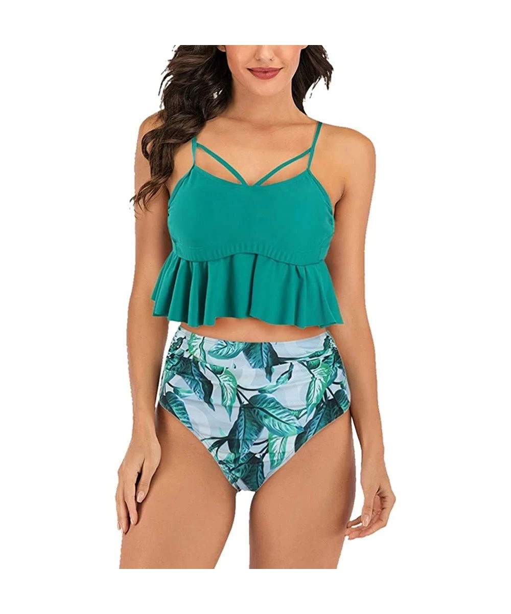 Sets Women's High Waisted Sunflower Print Ruffle Bikini Swimsuit Set Tankini Flounce Two Pieces Bathing Suits with Underwire ...