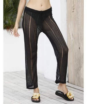 Cover-Ups Womens Sexy Hollow Out See Through Mesh Long Crochet Pants Swimsuit Cover Up Pants - Black1 - C819COYHCXW