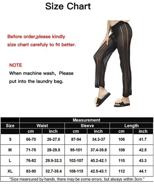 Cover-Ups Womens Sexy Hollow Out See Through Mesh Long Crochet Pants Swimsuit Cover Up Pants - Black1 - C819COYHCXW