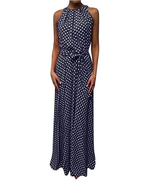 Cover-Ups Women Fashion Dresses Sleeveless Dot Printed Party Maxi Dress Summer Casual Loose Halter Long Dress Sundress Blue -...