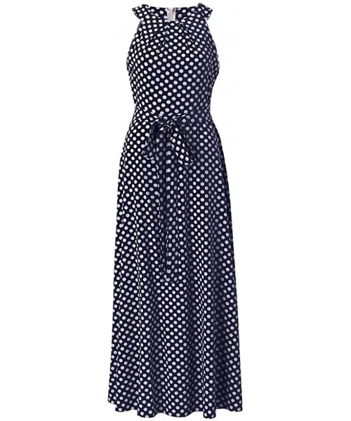 Cover-Ups Women Fashion Dresses Sleeveless Dot Printed Party Maxi Dress Summer Casual Loose Halter Long Dress Sundress Blue -...