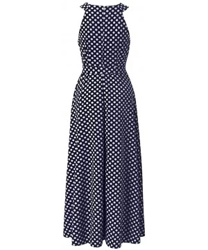 Cover-Ups Women Fashion Dresses Sleeveless Dot Printed Party Maxi Dress Summer Casual Loose Halter Long Dress Sundress Blue -...