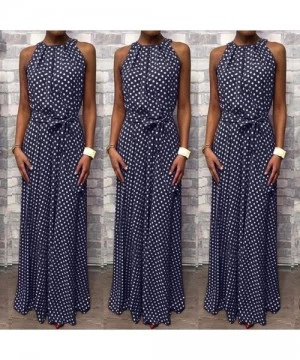 Cover-Ups Women Fashion Dresses Sleeveless Dot Printed Party Maxi Dress Summer Casual Loose Halter Long Dress Sundress Blue -...