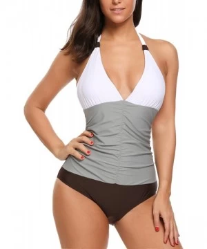 One-Pieces Sexy Women's Tummy Control Swimwear One Piece Halter Bathing Suit - Grey - CU18M0TK992