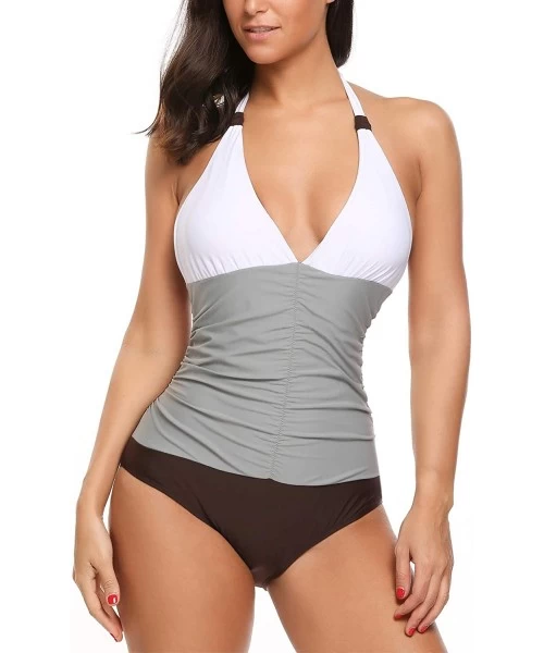 One-Pieces Sexy Women's Tummy Control Swimwear One Piece Halter Bathing Suit - Grey - CU18M0TK992