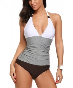 One-Pieces Sexy Women's Tummy Control Swimwear One Piece Halter Bathing Suit - Grey - CU18M0TK992