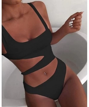 One-Pieces Women One Piese Swimsuits High Waist Monokini Sexy Swimwear Twined Beachwear Solid Color Bathing Suits for Lady Bl...