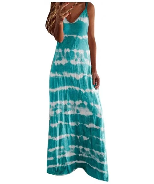 Cover-Ups Long Summer Dresses for Women-Womens Gradient Color Block Tie-Dyed V Neck Sleeveless Loose Long Maxi Dresses - Y2-s...