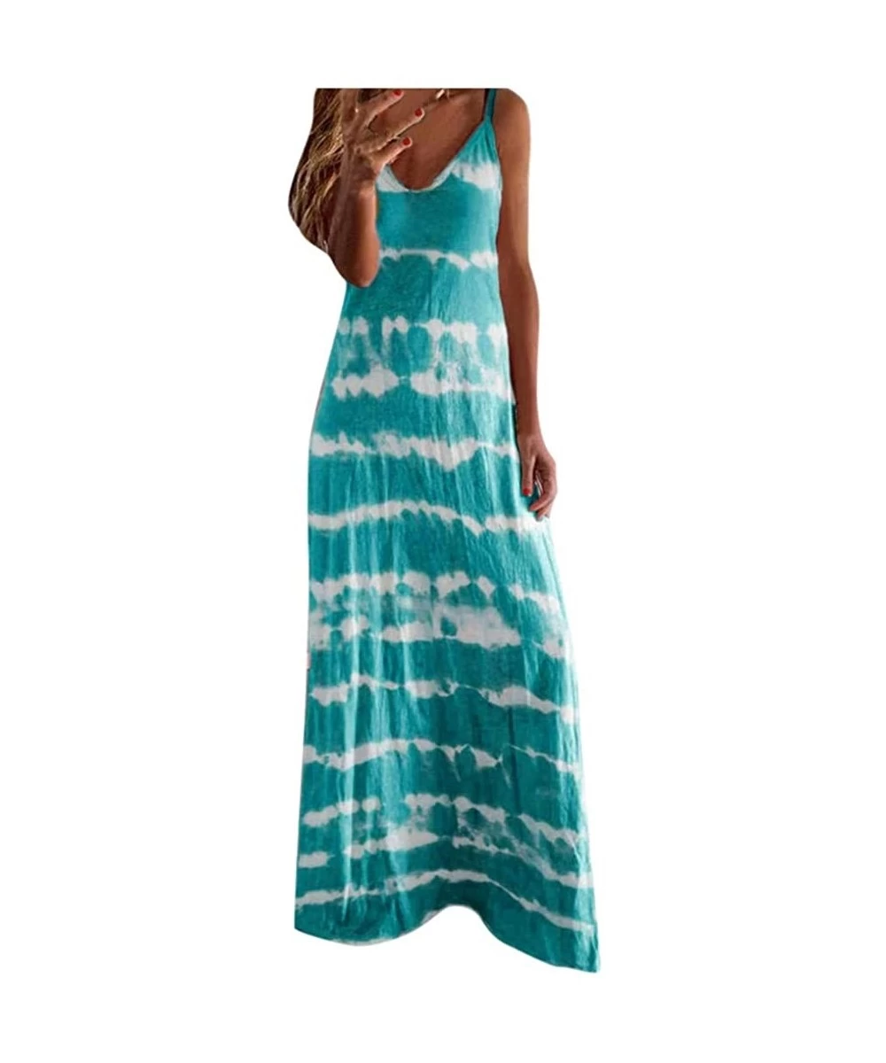 Cover-Ups Long Summer Dresses for Women-Womens Gradient Color Block Tie-Dyed V Neck Sleeveless Loose Long Maxi Dresses - Y2-s...