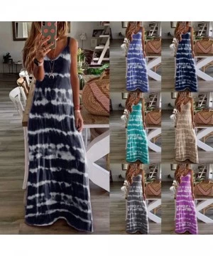 Cover-Ups Long Summer Dresses for Women-Womens Gradient Color Block Tie-Dyed V Neck Sleeveless Loose Long Maxi Dresses - Y2-s...