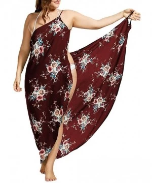 Cover-Ups Plus Size Spaghetti Strap Cover Up Beach Backless Wrap Long Dress - Wineflower - C4190ZCWOSH